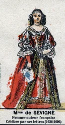 Ritratto di Marie de Rabutin-Chantal, Marchesa di Sévigné conosciuta come Madame de Sévigné (1626-1696). In "Galleria dei Re e delle Regine di Francia e personaggi illustri dal 1643 al 1895" Immagine di epinal