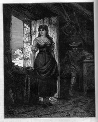 Ritratto di Mercédès, personaggio del romanzo «Il conte di Montecristo» di Alexandre Dumas (1802-1870). Incisione in «Le Monde Illustré», 30 gennaio