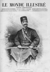 Ritratto di Nasser Ed Din (1831-1896), Scià di Persia (Iran). Anche chiamato Nasseredin Shah, Nasserer-al-Din Shah Qajar, Nasser al-Din Shah Qajar, Nassiruddin Shah. Da "Le Monde Illustré" No. 1687 del 27 luglio