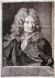 Ritratto di Nicolas Boileau, noto anche come Boileau Despreaux (Boileau-Despreaux) (1636-1711) poeta, scrittore. Incisione per illustrare le Opere di M. Boileau Despreaux, con illuminazioni storiche, Volume 1, edizione Fabre et Barillot