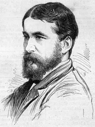 Ritratto di Norman Lockyer, astronomo inglese, inventore di un metodo per osservare le protuberanze solari. Incisione in 