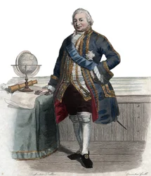 Ritratto di Pierre André de Suffren de Saint Tropez, ammiraglio francese. Illustrazione da 