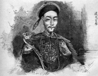 Ritratto di Toa Kwang (Toa-Kwang o Daoguang) (1782-1850), Imperatore della Cina della dinastia Qing. Incisione in "Le Monde Illustré" n.136 del 19 novembre 1859