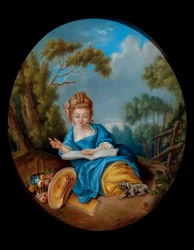 Ritratto di una ragazza che legge. Scuola francese del 18° secolo. Coll. Part.