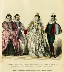 Ritratti nel 1581, di Luisa di Vaudémont (1553-1601), regina di Francia, moglie di Enrico III (1551-1589), del terzo duca di Guisa, Enrico I, detto il Balafré (1549-1588), di Margherita di Lorena (1564-1625) figlia del conte di Vaudémont (Nicolas)