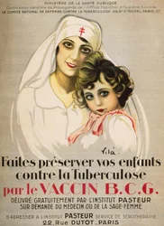 Poster Proteggi i tuoi bambini dalla Tubercolosi con il vaccino B.C.G. distribuito gratuitamente dall