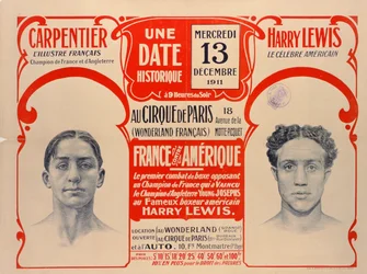 Poster pubblicitario per il match di boxe tra Carpentier e Harry Lewis, 1911