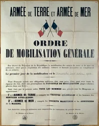 Manifesto che annuncia la mobilitazione generale in Francia, 2 agosto 1914 dal Ministero della Guerra e della Marina