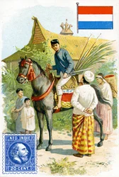Postino che consegna una lettera nelle Indie orientali olandesi, fine XIX secolo