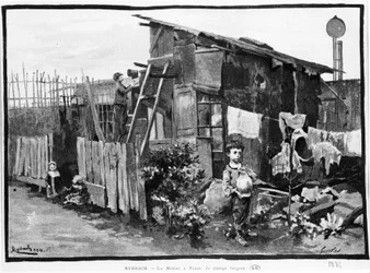 Povertà a Parigi: baraccopoli, il passaggio di Gergovie. 1884. Bibl. des Arts decos