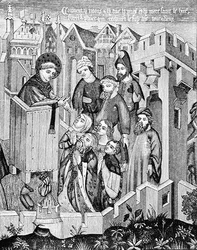 Predicazione dei primi apostoli missionari, illustrazione da Scienza e Letteratura nel Medioevo e nel Rinascimento, scritta e incisa da Paul Lacroix
