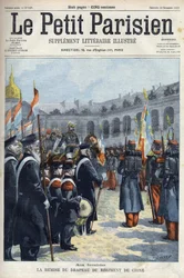Presentazione della bandiera del Reggimento di Cina dal generale Faure Biguet al generale Arnoux governatore agli Invalides a Parigi, in 