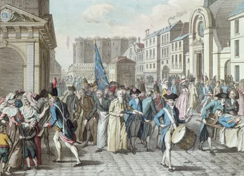 Prigionieri in rue Saint-Antoine dopo il rilascio dalla Bastiglia il 14 luglio 1789