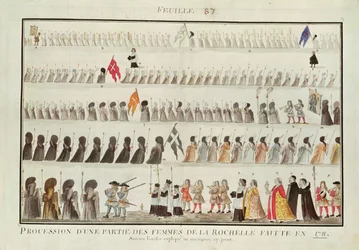 Processione di un gruppo di donne da La Rochelle, 1711