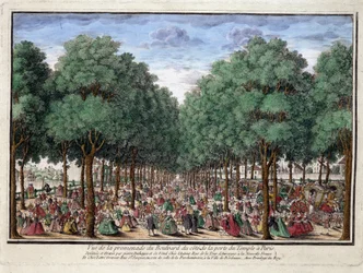 Passeggiata del boulevard, Porte du Temple a Parigi - incisione