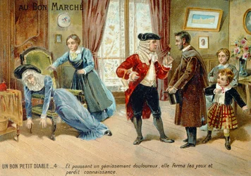 Cartolina promozionale che pubblicizza Le Bon Petit Diable di Comtesse de Segur, fine XIX secolo
