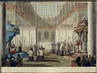 Promulgazione del Concordato del 1801: giuramento del clero di Francia nelle mani del 1° Console Bonaparte, alla presenza del legato di Sua Santità nella Chiesa Metropolitana di Parigi il 22 germinale anno 10, giorno di Pasqua 8 aprile 1802