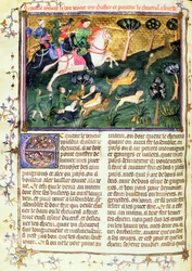 Inseguimento di un capriolo, dal Livre de la Chasse, testo originale scritto da Gaston III, Conte di Foix Phebus le Chasseur (1331-91) Avignone, 1387-89