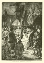 La regina Filippa ai piedi del re