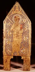 Cassa reliquiario di San Calminio, (dettaglio) di San Paolo con una spada e un libro, Limoges