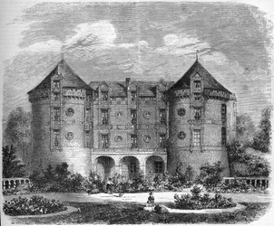 Architettura rinascimentale - i castelli della Loira: vista della facciata del Castello di Lude nel 1857. Le Lude, Sarthe (72). Incisione in "Le Monde Illustré" n. 28 del 24 ottobre.