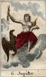 Rappresentazione di Giove, re degli dèi e dio del cielo e del tuono. Da «Mitologia della gioventù» di Pierre Blanchard, 1803.