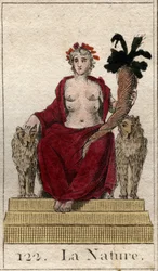 Rappresentazione della Natura come una donna su un trono con una cornucopia, con molti seni per nutrire tutti gli esseri. Da 