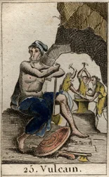Rappresentazione di Vulcano, dio del fuoco, della fucina e dei vulcani. Da 