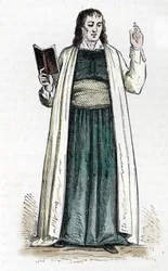 Rappresentazione di un sacerdote teofilantropo (incisione a colori)