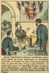 La Francia repubblicana meritava il voto dei francesi. Incisione, in “Le Figaro, supplemento”, il 30/03/1889, Parigi. Coll. Selva.
