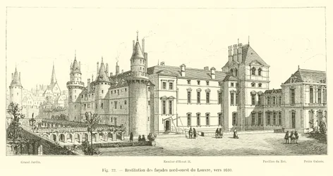 Restituzione delle facciate nord-ovest del Louvre, verso il 1610