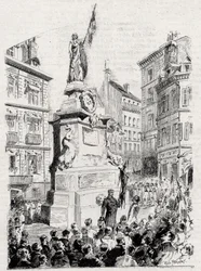 Rouen: membri della Lega dei Patrioti davanti alla statua di Giovanna d