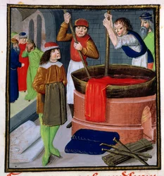 Tintura dei tessuti, da Des Proprietes des Choses di Bartholomeus Anglicus