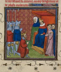 Royal 20 C.V11 John Baliol davanti a Edoardo I, illustrazione dalle 