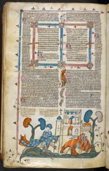 Scena di un cavaliere che disarciona un altro davanti a un castello (dettaglio)
