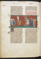 Royal MS 16 G. VI, Morte di Romhilda, le figlie di Romhilda salvano il loro onore (Libro 4, 24), da Les Grandes Chroniques de France