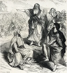 Samuele mostra agli israeliti i pericoli di avere un re (incisione da Lahure, XIX secolo) Collezione privata