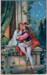 Scena da "Romeo e Giulietta" di Shakespeare, atto 3, scena 5: gli amanti sul balcone.