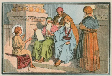 Scena dalla vita di Gesù (incisione colorata)