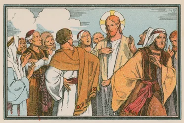 Scena dalla vita di Gesù (incisione colorata)