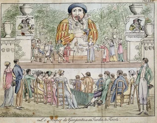 Scena della cena di Gargantua con il pubblico, attrazione del giardino di Tivoli, c. 1805
