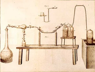 Attrezzatura scientifica, da Gli elementi della chimica di Antoine Laurent de Lavoisier, inciso da D.Lizars