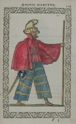 Uomo scozzese in costume tradizionale, da Costumes du Monde, pubblicato ad Anversa, 1572