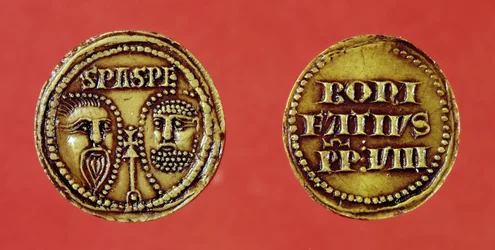 Sigillo con le teste di San Paolo e San Pietro, da una bolla di Papa Bonifacio VIII, recto e verso, 1295