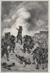 Sébastien Le Prestre signore di Vauban (1633-1717), maresciallo di Francia difende Brest contro un attacco della flotta inglese nel 1695 - incisione in "Les Hommes Célèbres de la France" di Louis Dumas 1889
