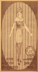 Seleziona corsetto JPB in vendita nel reparto corsetti delle Galeries Lafayette a Parigi - 1914