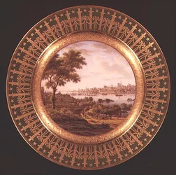 Piatto di Sèvres decorato con una vista di Varsavia