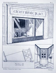 Vetrina del negozio, Tavola 2, illustrazione da Devantures de Boutiques di Louis-Pierre Sezille, Parigi, 1927