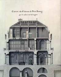 Sezione trasversale attraverso il centro del Chateau de Petit-Bourg, mostrando il salone