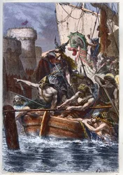 Assedio di Parigi (885-887): invasione dei Normanni (Vichinghi) nel 886 - il razziatore vichingo Rollo (Rollon) il Ranger attacca Parigi attraverso la Senna nell